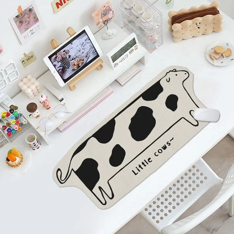 Cow Mat Rubber - Kawaii Cat Gamer โต๊ะหนังวัวขนาดใหญ่พรมน่ารักแล็ปท็อปน้ําสีขาว XXL คอมพิวเตอร์