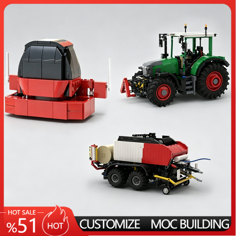 Farming Agriculture Model - ใหม่กรีนฟาร์มแทรกเตอร์พร้อมรถพ่วงสีแดง MOC รุ่นยานพาหนะการเกษตร DIY ประกอบของเล่นเพื่อการศึกษาของขวัญวันเกิดเทศกาล